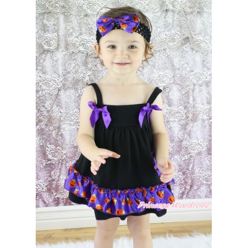 Halloween Black Purple Pumpkin Swing Top Dark Purple Bow matching Panties Bloomers SP31